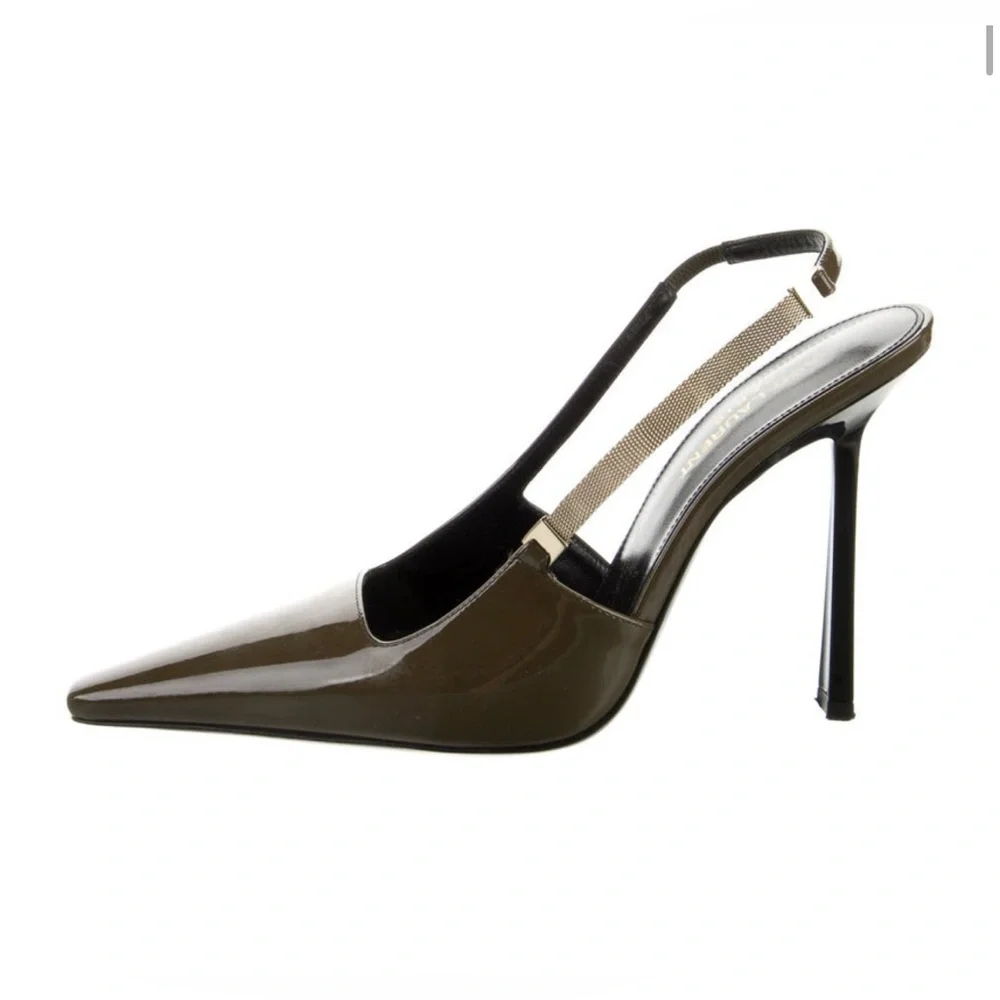 SAINT LAURENT BLAKE SLINGBACK PUMP IN AMBER GREEN